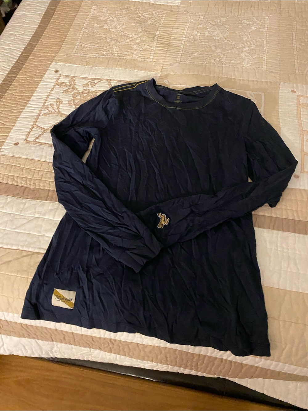 Tracksmith Navy Long Sleeve Crew with Gold Details